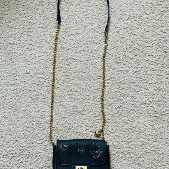Limited Edition Y2K Juicy Couture Black Leather Hearts Gold Chain Crossbody Bag - Picture 2 of 16